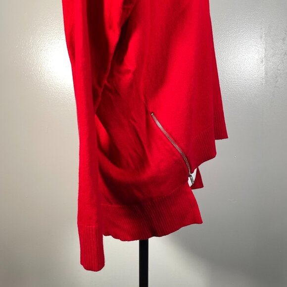 Express Red V Neck Tight Knit Zip Front Long Sleeve Pullover Sweater SP - Picture 12 of 13
